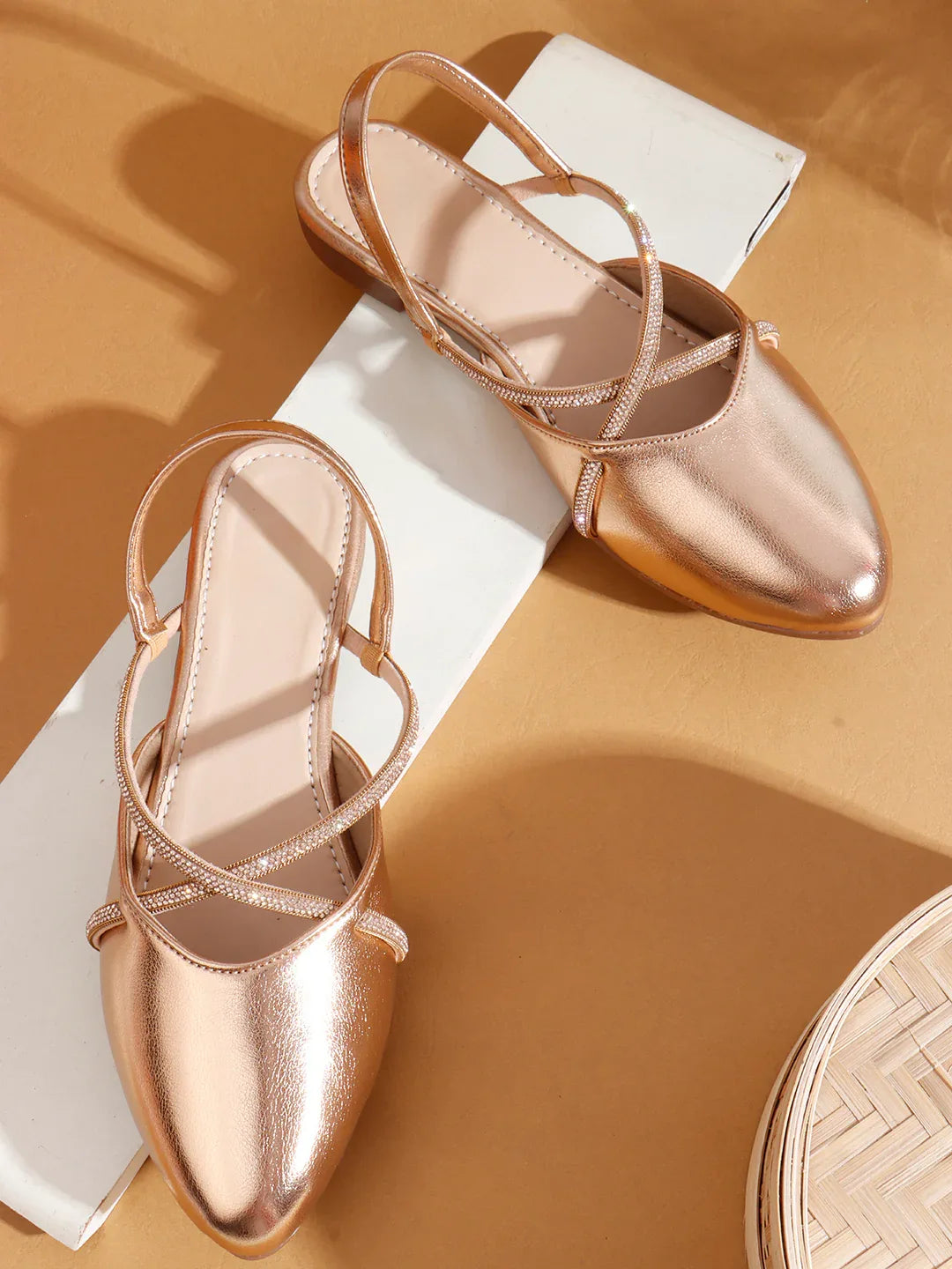 Shimmer Strap Slingback Flat Mules for Women
