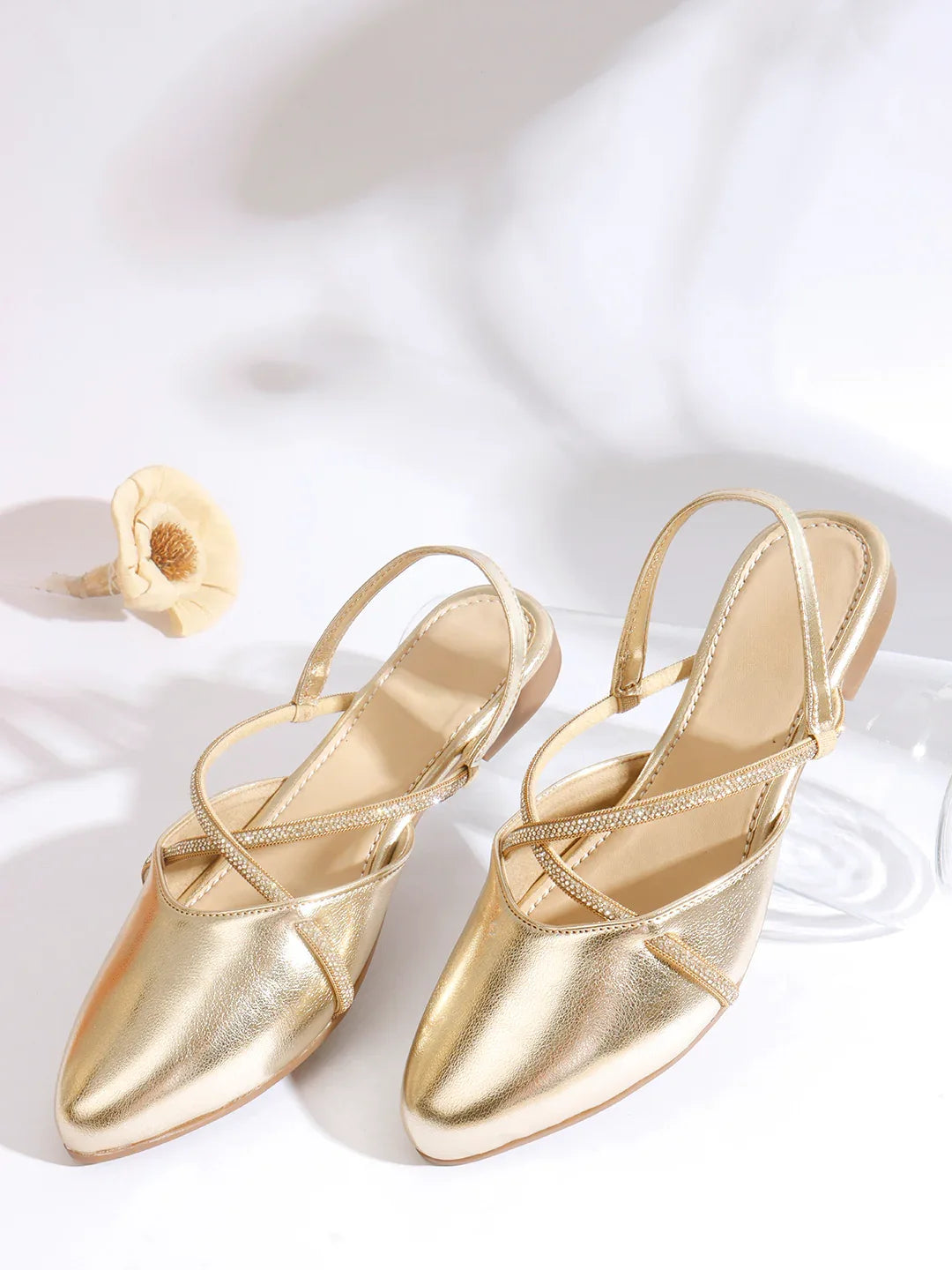 Shimmer Strap Slingback Flat Mules for Women