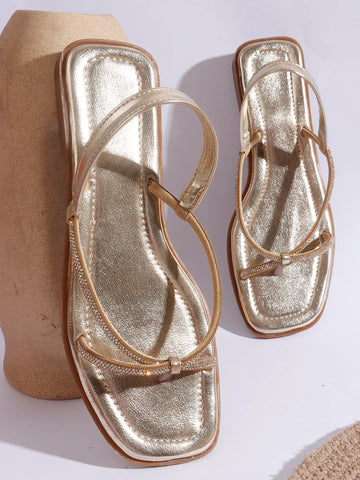 TRYME Tiny Embellished Rhinestones Slingback Flat Sandals For Women's