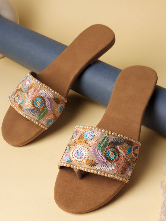 TRYME Trendy Embroidered Slip-on Flat Sandals For Women And Girls