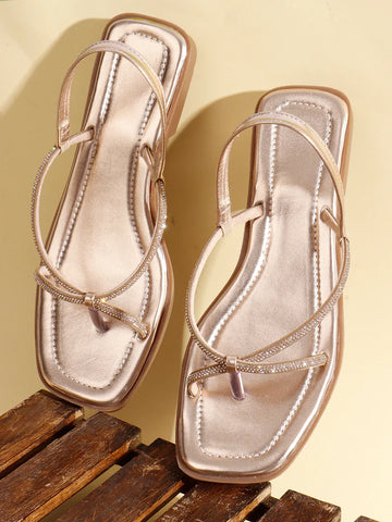 TRYME Tiny Embellished Rhinestones Slingback Flat Sandals For Women's
