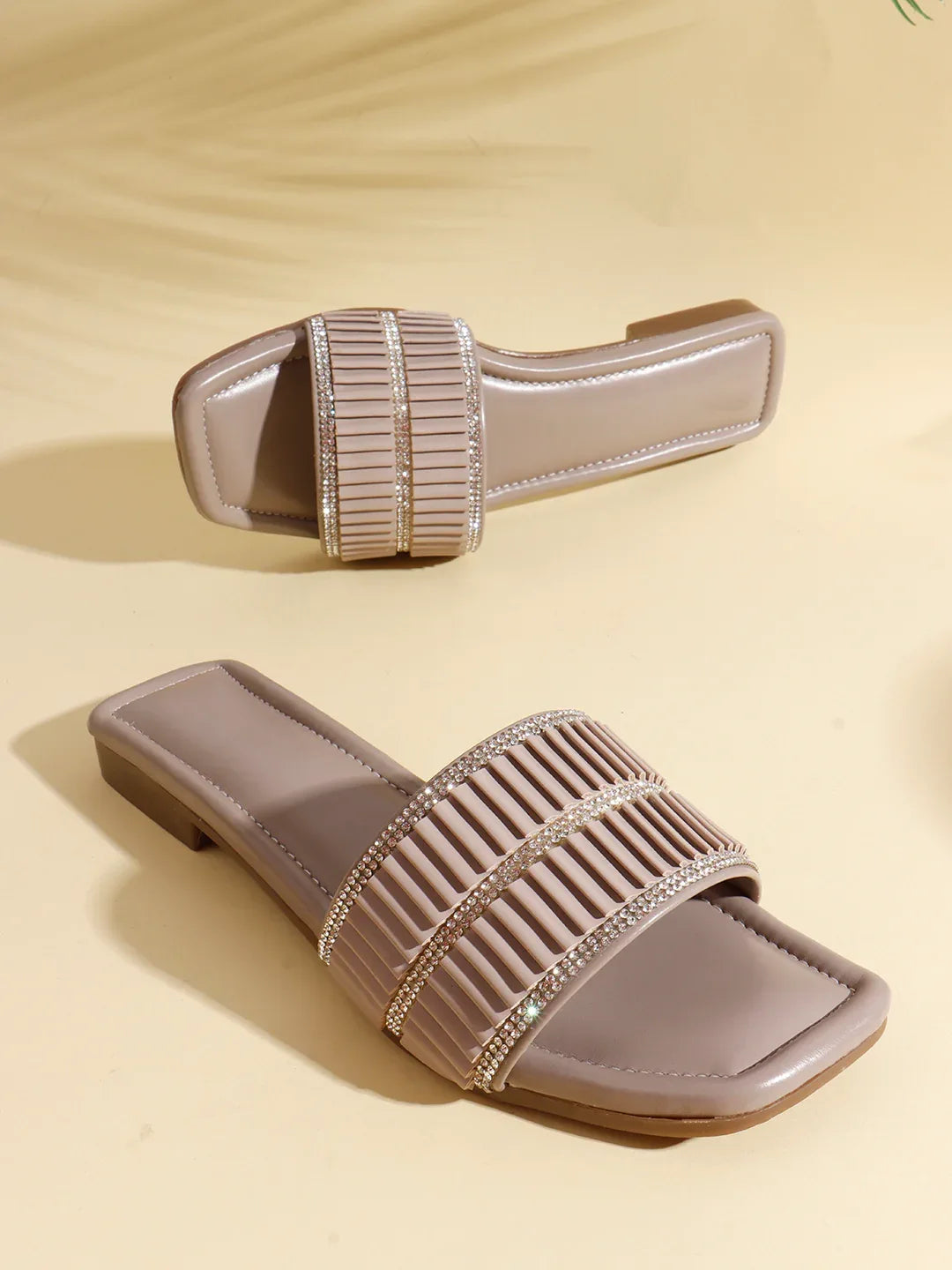 TRYME Trendy Square Toe Slip-on Flat Sandals For Women And Girls