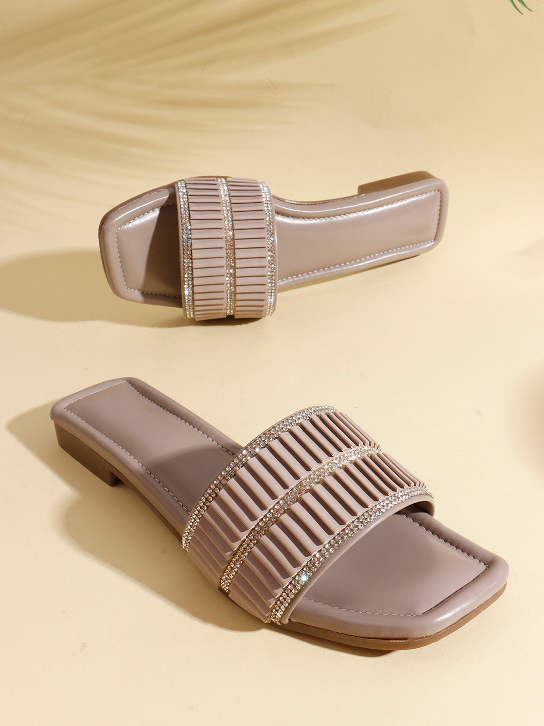 TRYME Trendy Square Toe Slip-on Flat Sandals For Women And Girls