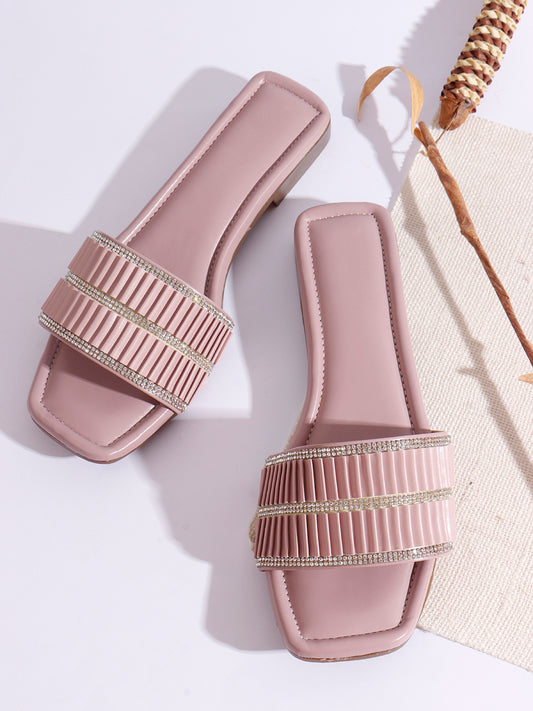 TRYME Trendy Square Toe Slip-on Flat Sandals For Women And Girls