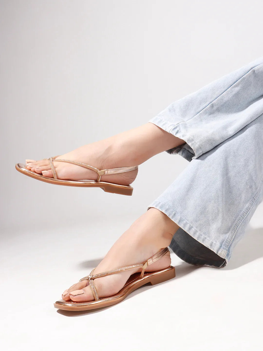 TRYME Tiny Embellished Rhinestones Slingback Flat Sandals For Women's