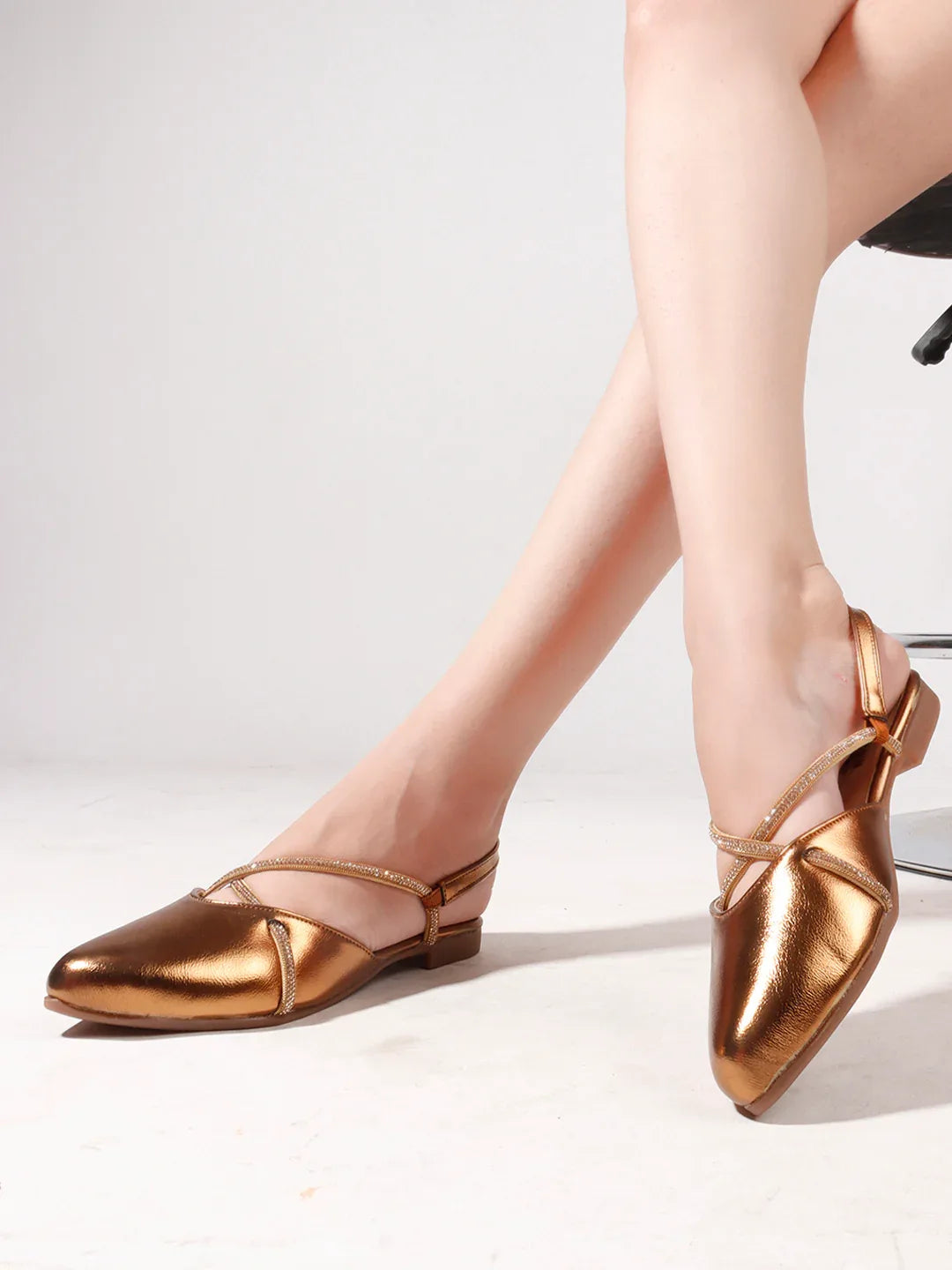 Shimmer Strap Slingback Flat Mules for Women