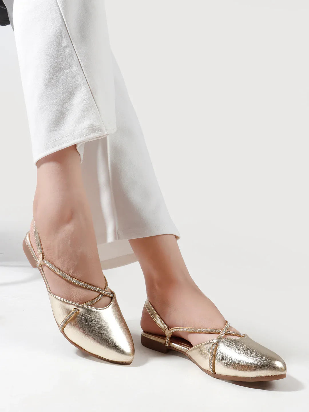 Shimmer Strap Slingback Flat Mules for Women