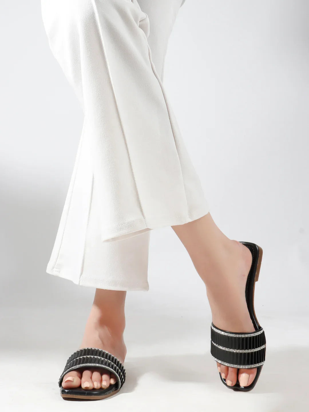 TRYME Trendy Square Toe Slip-on Flat Sandals For Women And Girls