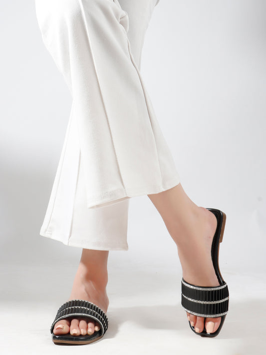 TRYME Trendy Square Toe Slip-on Flat Sandals For Women And Girls