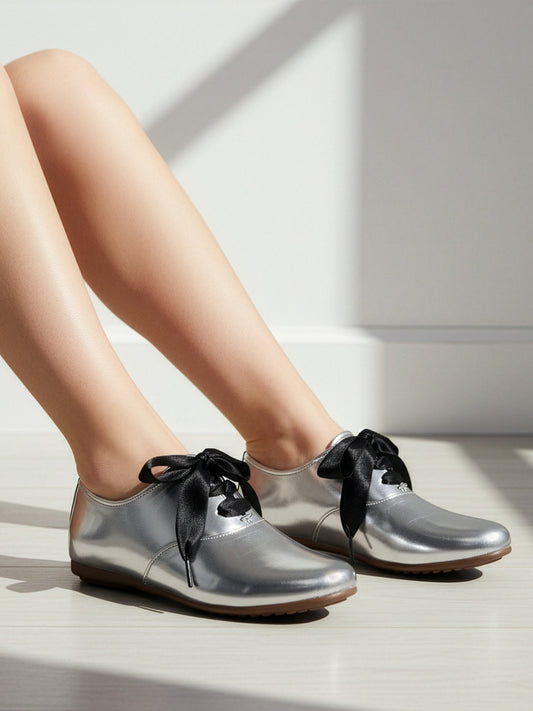 Metallic Charm Lace-Up Shoes
