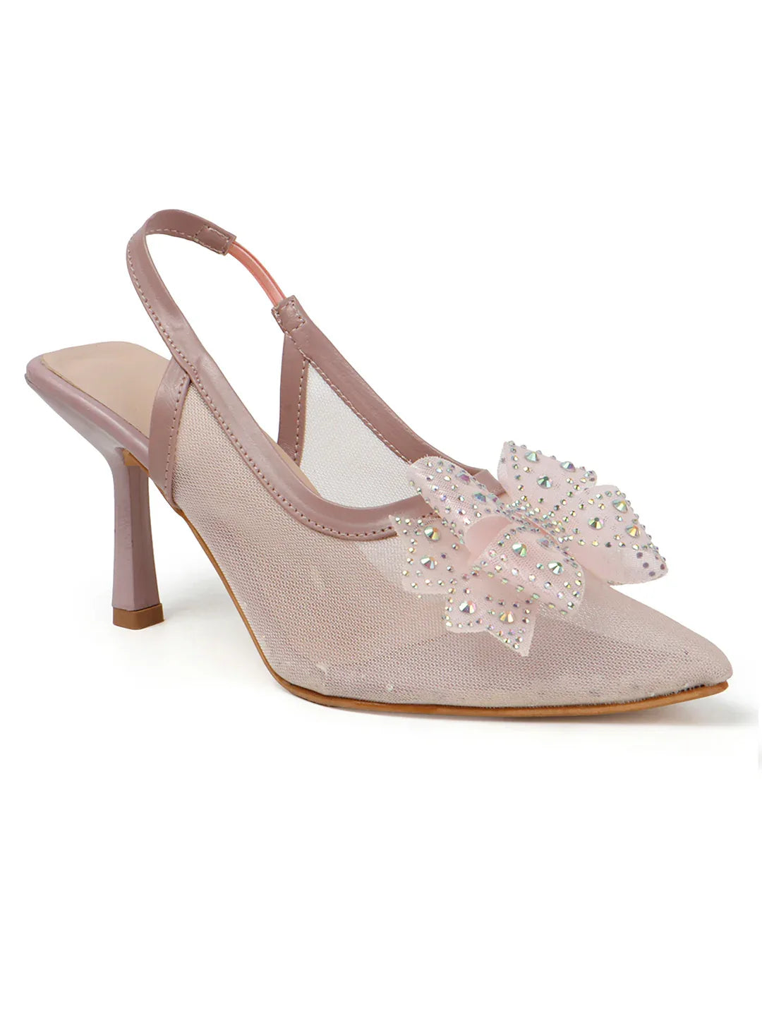 Glam Studded Bow Pointed Slingback Heels