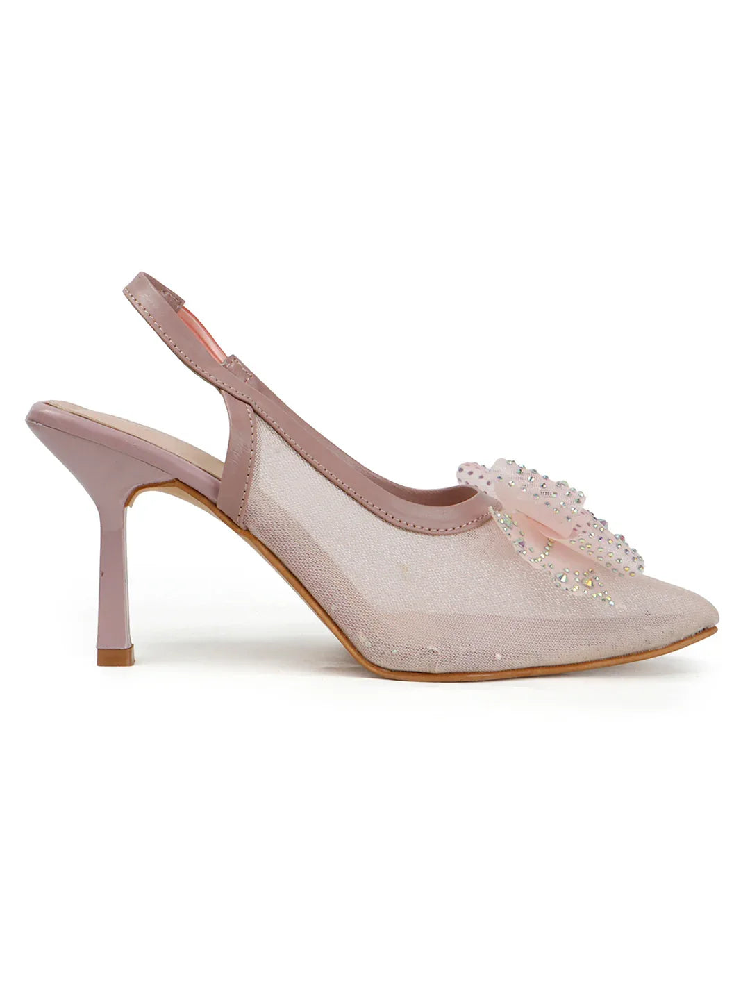 Glam Studded Bow Pointed Slingback Heels
