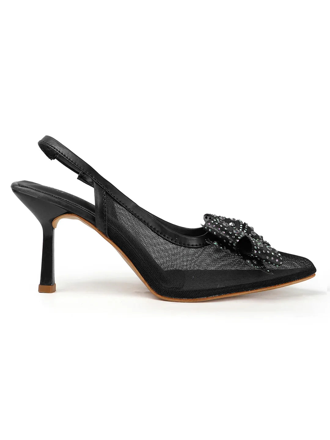 Glam Studded Bow Pointed Slingback Heels