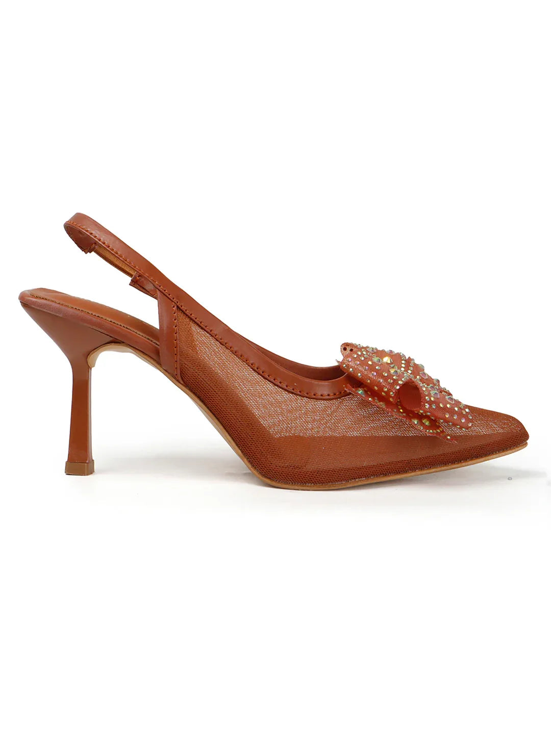 Glam Studded Bow Pointed Slingback Heels