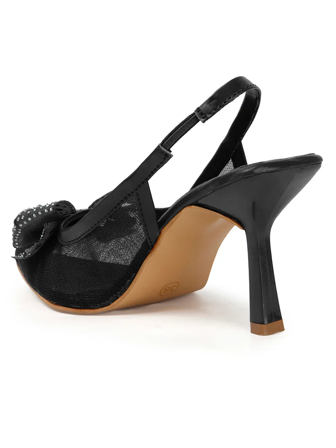 Glam Studded Bow Pointed Slingback Heels