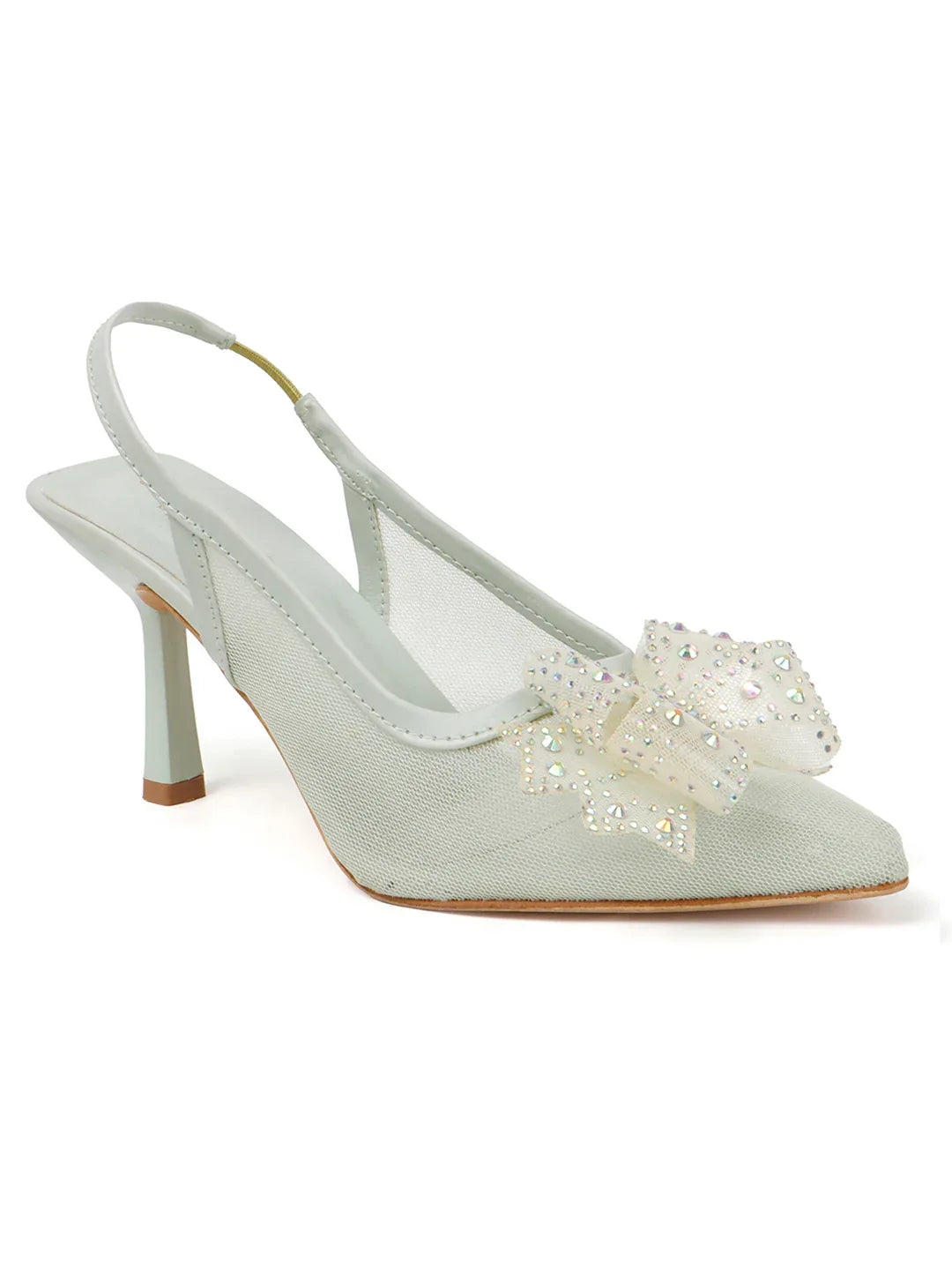 Glam Studded Bow Pointed Slingback Heels