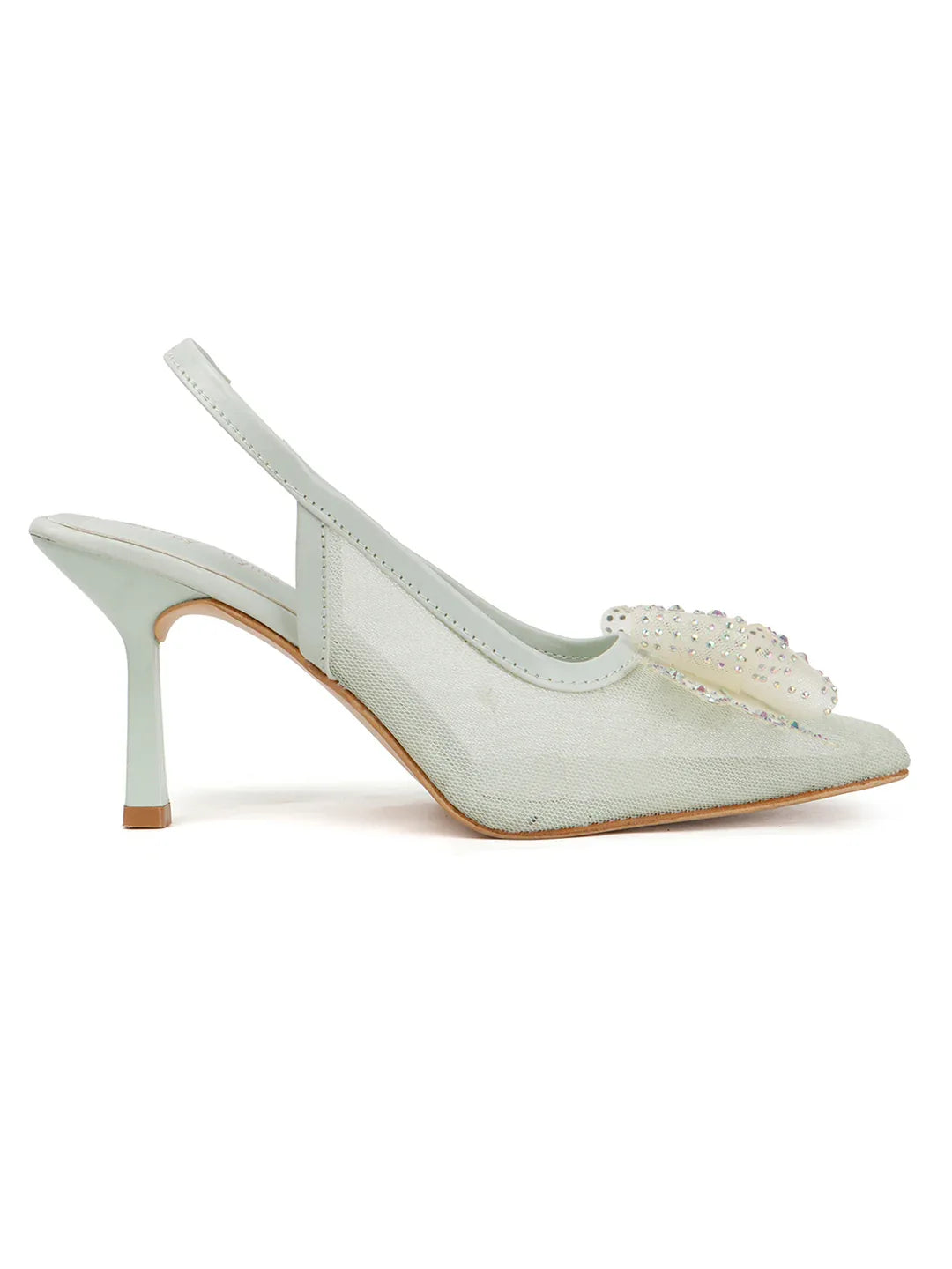 Glam Studded Bow Pointed Slingback Heels