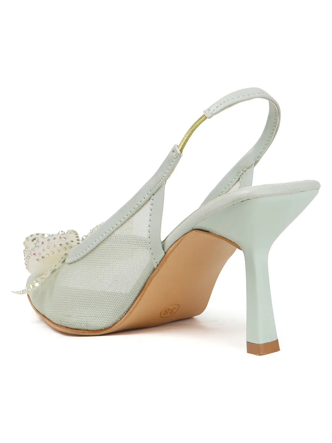 Glam Studded Bow Pointed Slingback Heels