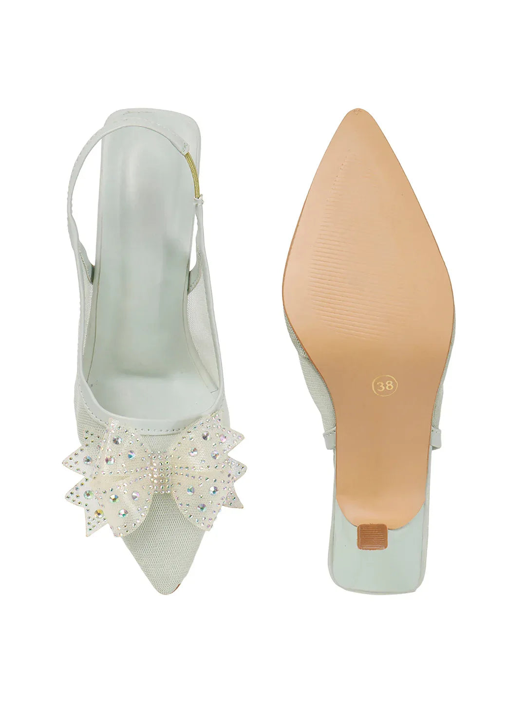 Glam Studded Bow Pointed Slingback Heels