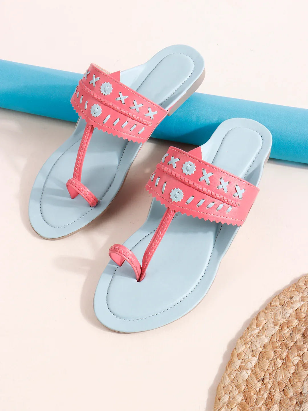 Embroidered Strap Flat Sandals