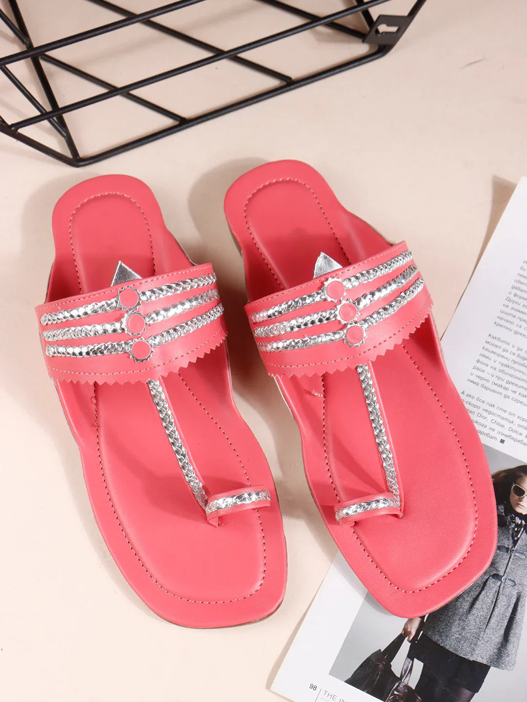 TRYME Comfortable Trendy Kholapuri Slip-On Flat Sandals For Womens And Girls