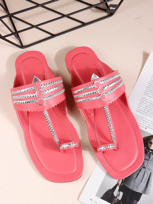 TRYME Comfortable Trendy Kholapuri Slip-On Flat Sandals For Womens And Girls