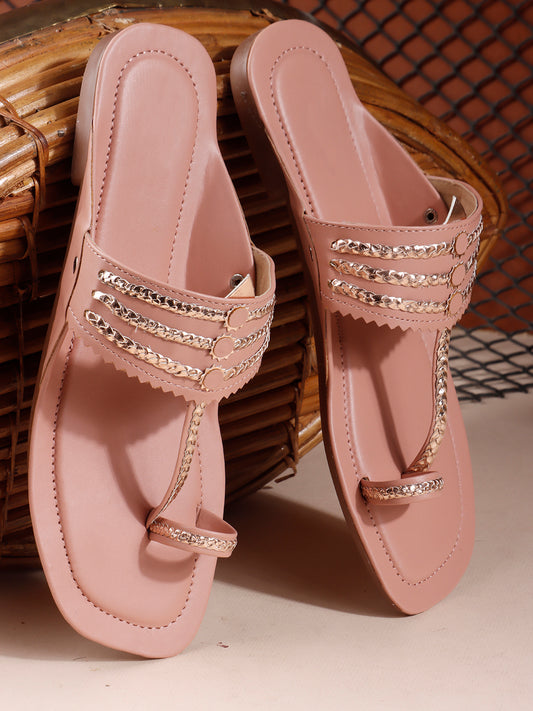 TRYME Comfortable Trendy Kholapuri Slip-On Flat Sandals For Womens And Girls