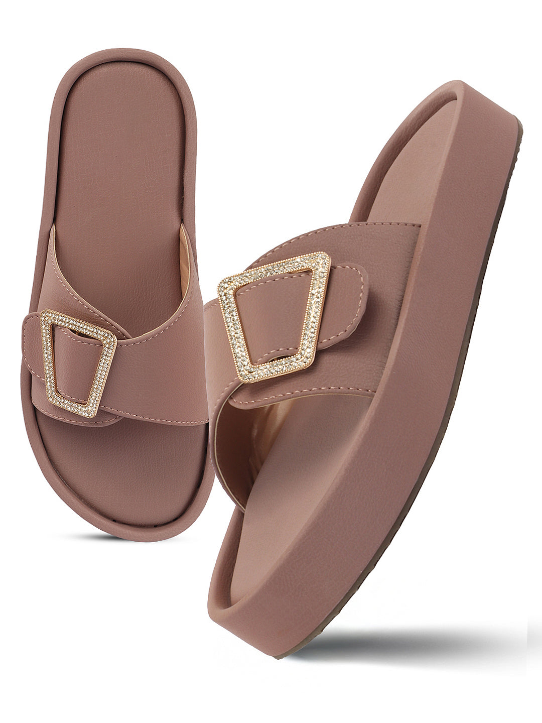 Minimal Buckle Slides Cushioned Everyday Comfort Flats
