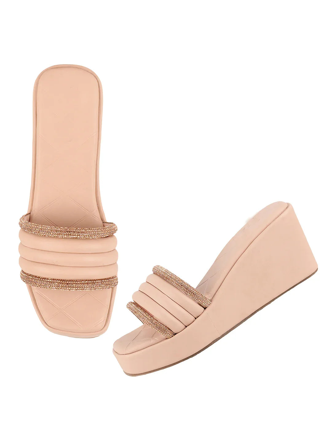 Crystal Strap Wedge Slides