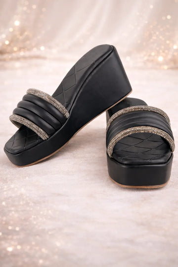 Crystal Strap Wedge Slides