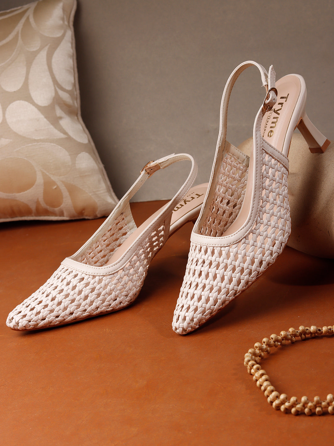 Weave Chic Buckle Strap Kitten Heel Mules