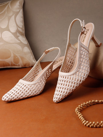 Weave Chic Buckle Strap Kitten Heel Mules