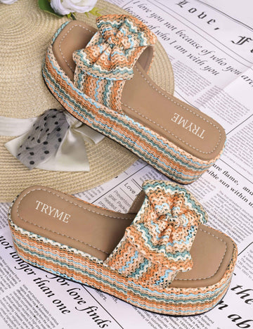 Cozy Knot Knitted Bow Platform Wedge Slides