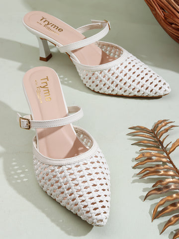 Muse Woven Pointed-Toe Kitten Heel Mules