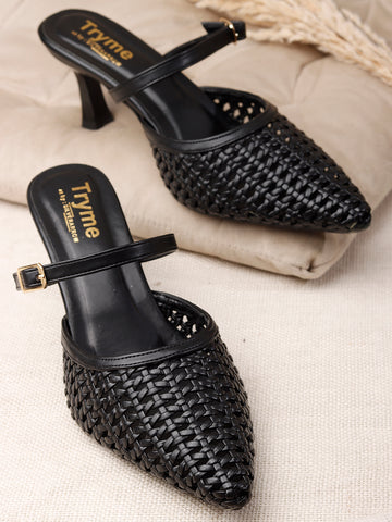 Muse Woven Pointed-Toe Kitten Heel Mules