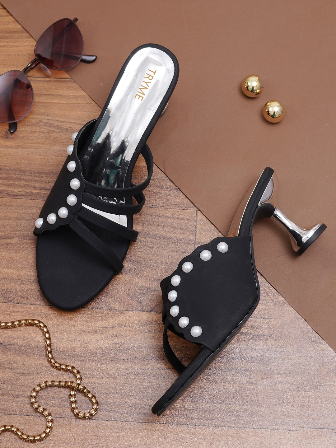 Pearl Embellished Strappy Designer Heel Sandals