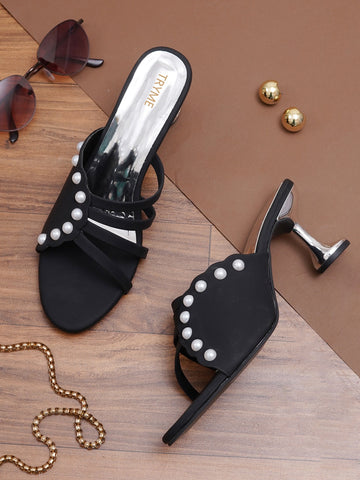 Pearl Embellished Strappy Designer Heel Sandals