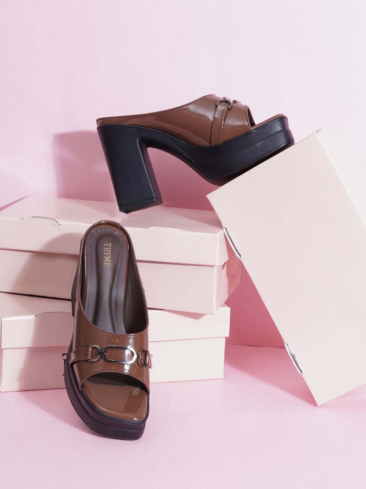 Elegent Patent Platform Block Heel