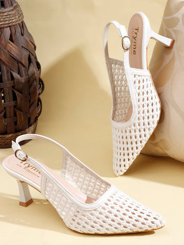 Weave Chic Buckle Strap Kitten Heel Mules