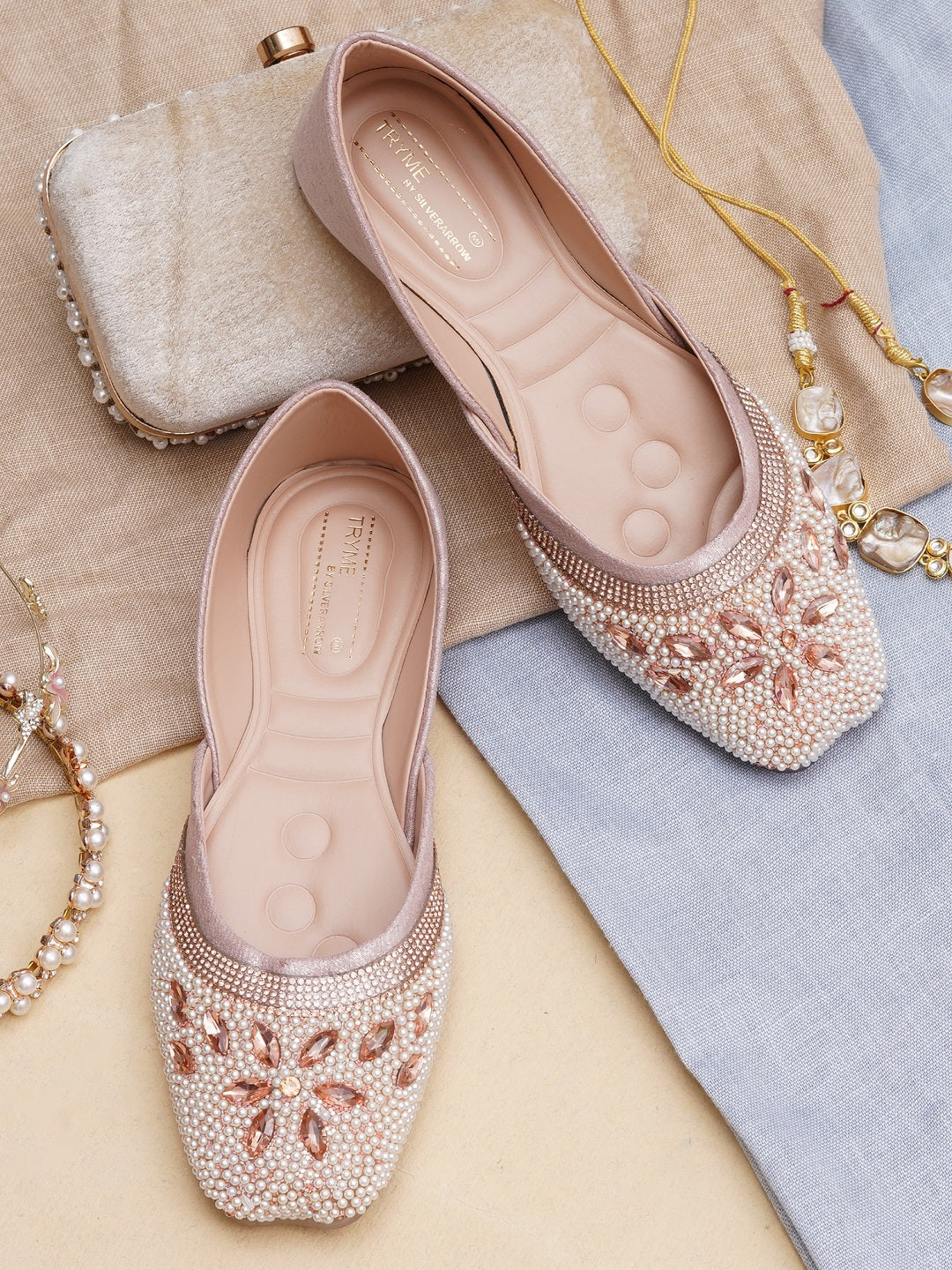 Floral Spark pearls & stone Embellished Ethnic Juttis