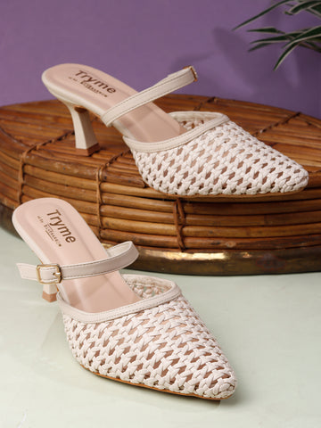 Muse Woven Pointed-Toe Kitten Heel Mules