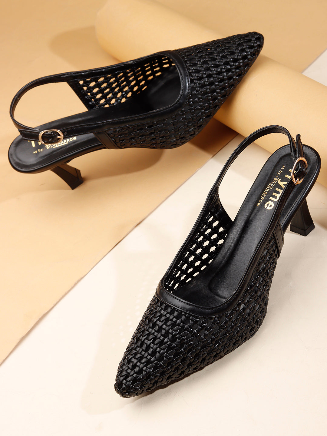 Weave Chic Buckle Strap Kitten Heel Mules