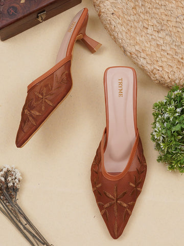 Floral Muse Embroidered Pointed Toe Heel Mules