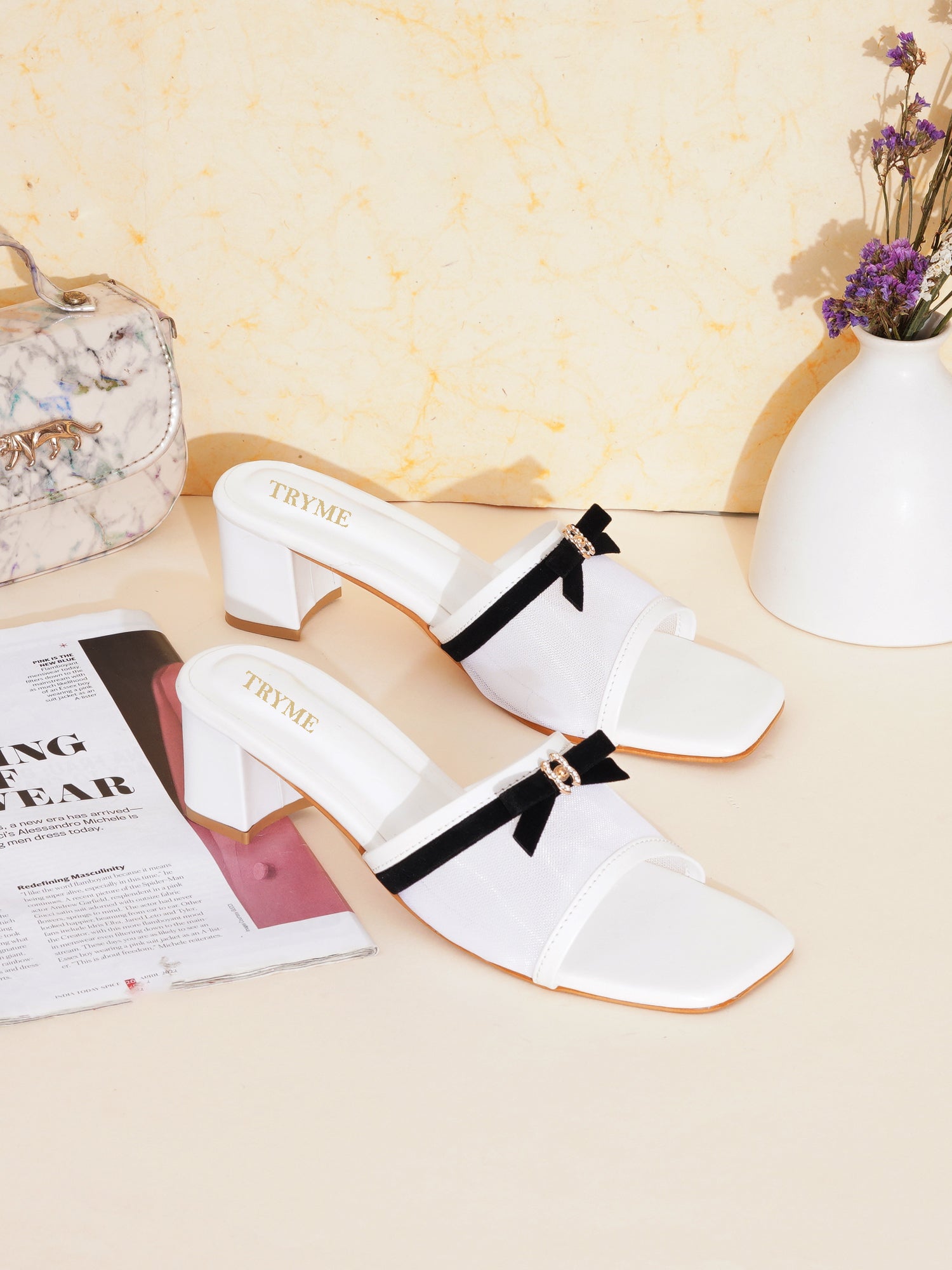 Elegant Open Toe Mesh Bow Block Heel Sandal