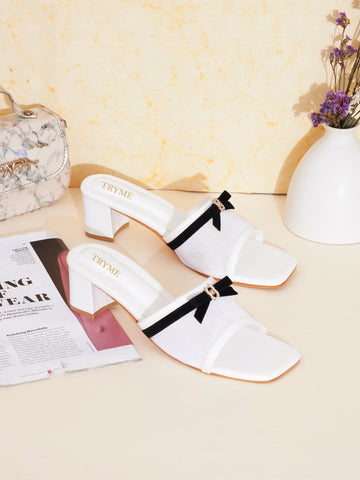 Elegant Open Toe Mesh Bow Block Heel Sandal