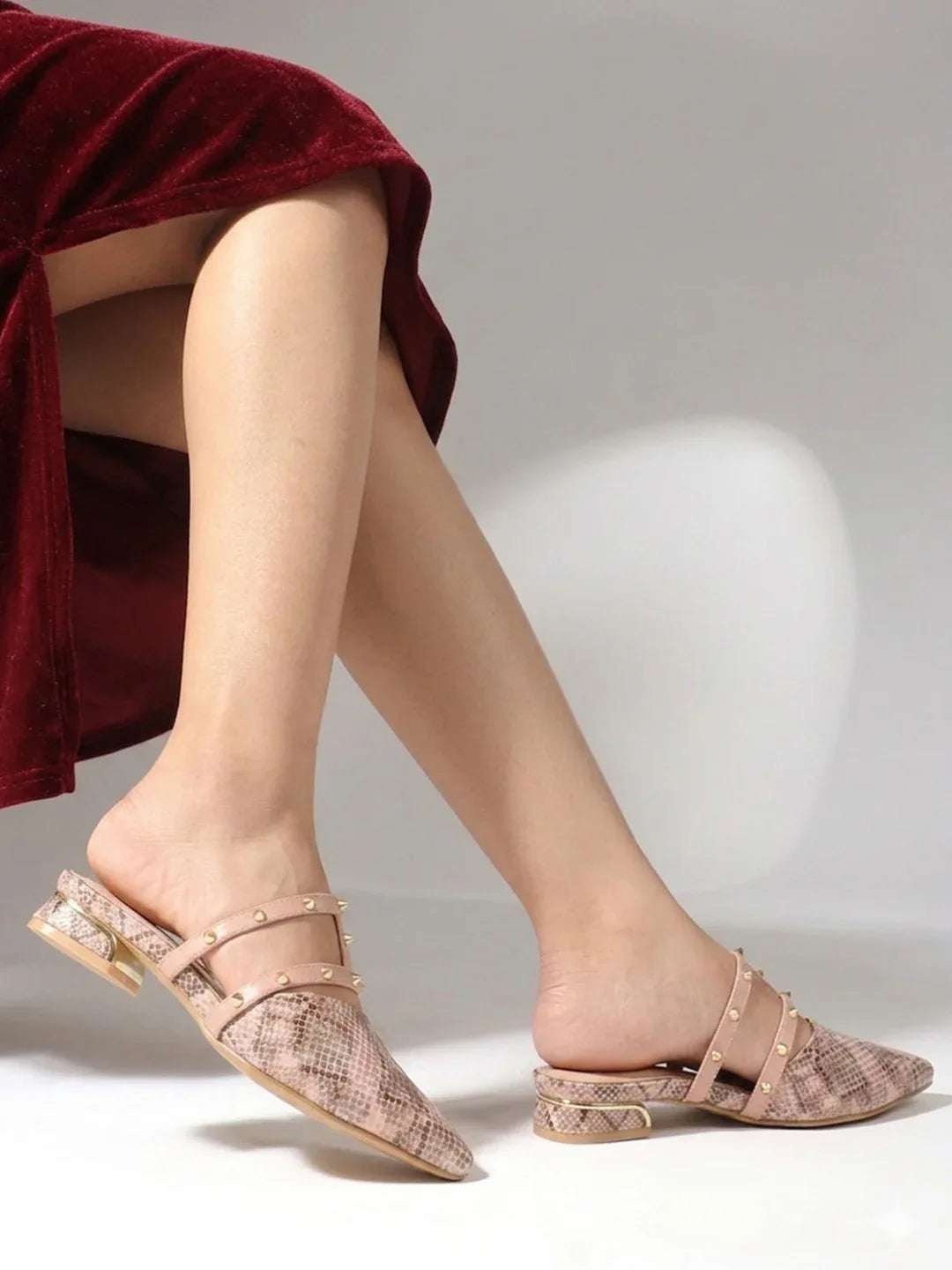 Trendy Stud Embellished Pointed Toe Mules