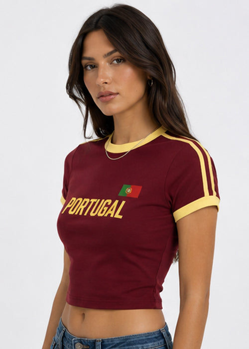 Fitted Portugal Graphic Ringer Crop Tee