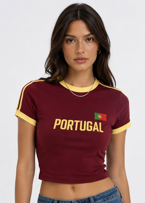 Fitted Portugal Graphic Ringer Crop Tee