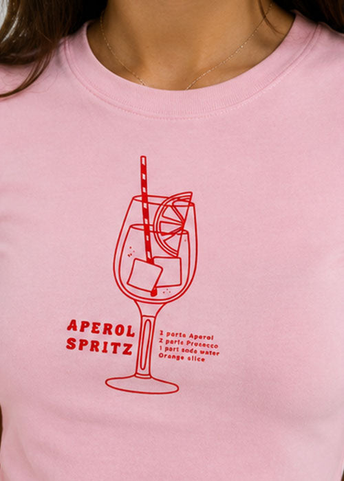 Aperol Spritz Graphic Slim Fit Crop Top – Pink