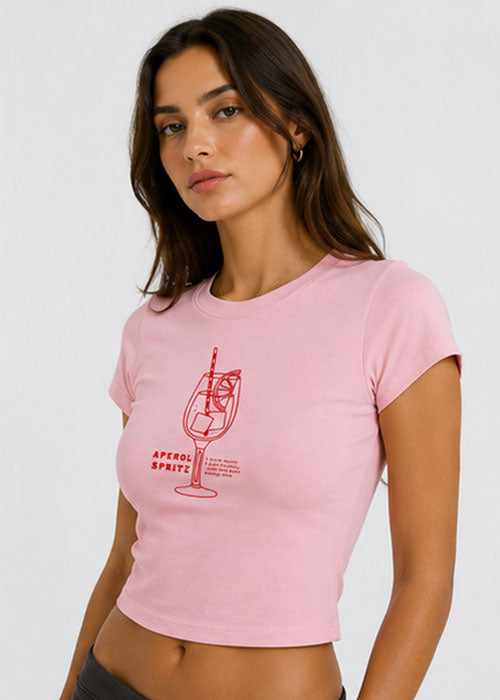 Aperol Spritz Graphic Slim Fit Crop Top – Pink